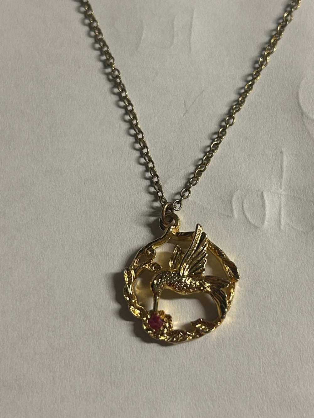 Vintage JJI Gold‎ Hummingbird Pendant Necklace - Women Jewelry ruby accent